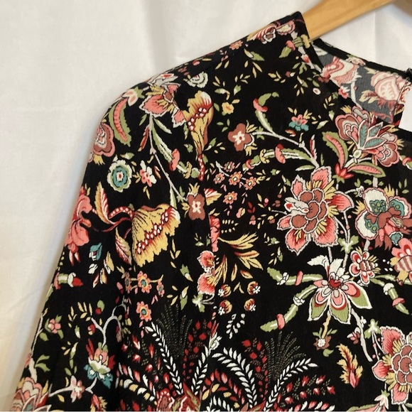 H&M Women’s Black Pink Floral Mini Dress 3/4 Flare Sleeve Size 10 - Picture 5 of 13